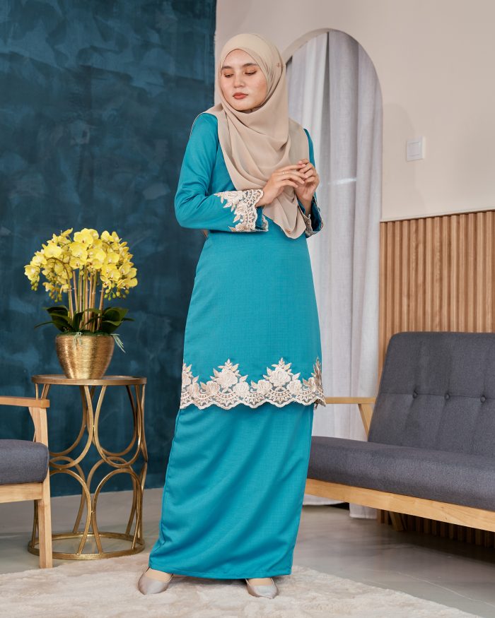 Baju Kurung Lace Safaira - Dark Cyan