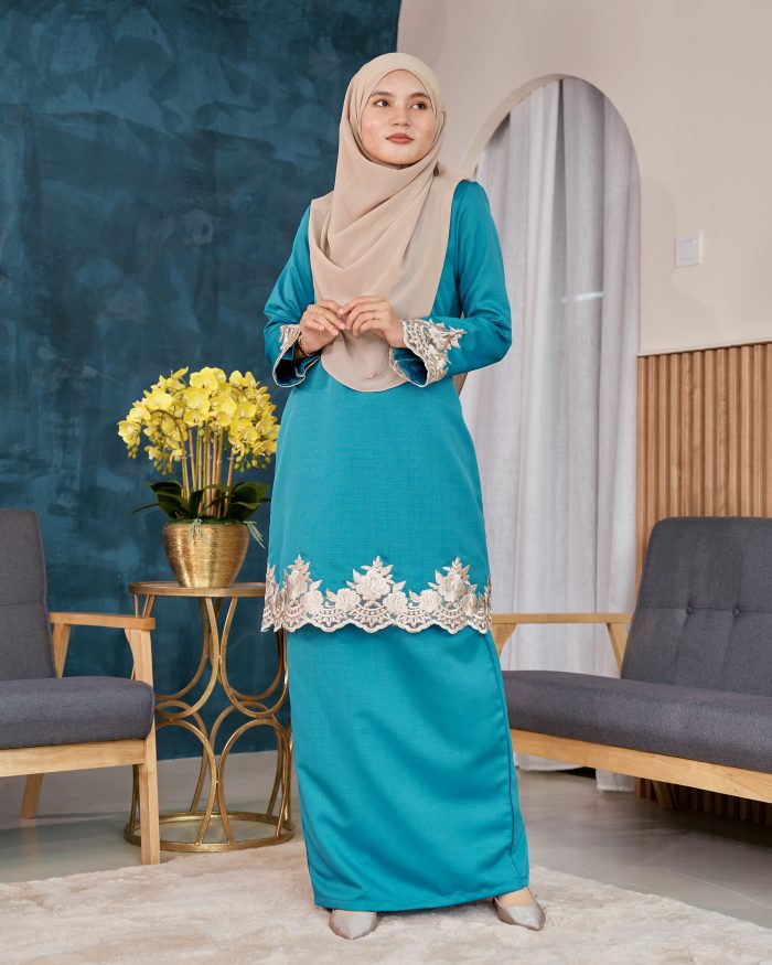 Baju Kurung Lace Safaira - Dark Cyan - Image 2