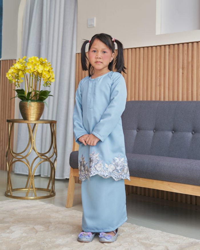 Baju Kurung Lace Safaira Kids - Powder Blue - Image 4