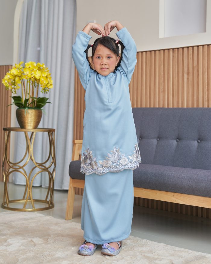 Baju Kurung Lace Safaira Kids - Powder Blue - Image 2