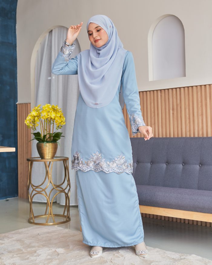 Baju Kurung Lace Safaira - Powder Blue