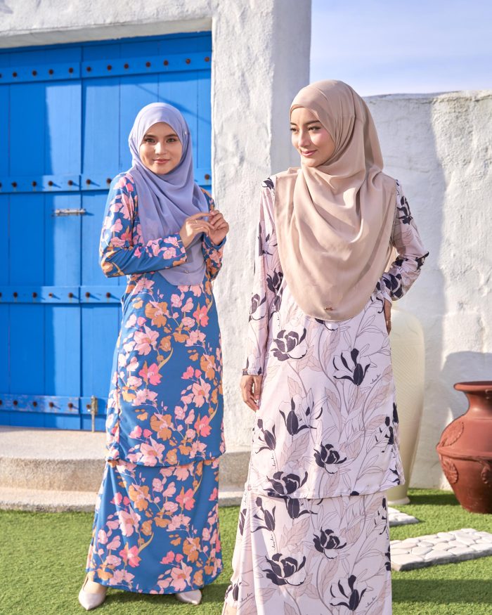 Baju Kurung Pahang Laura Printed 10.0 - Ocean Blossom - Image 5