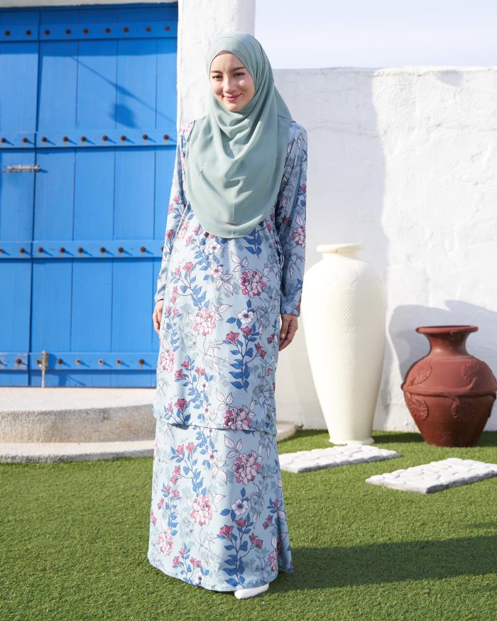 Baju Kurung Pahang Laura Printed 10.0 - Dahlia Turqoise