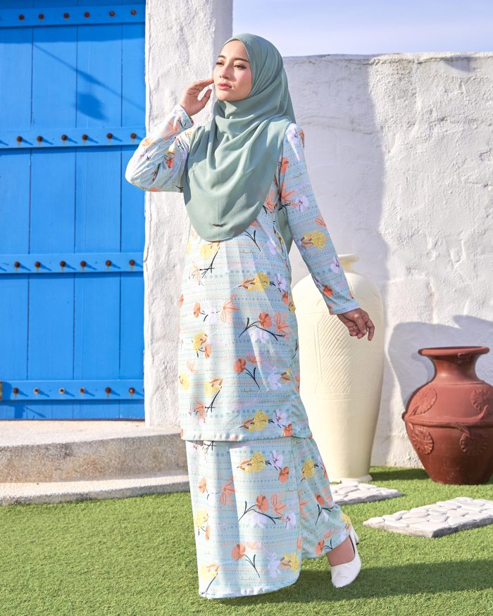 Baju Kurung Pahang Laura Printed 10.0 - Mint Fuji