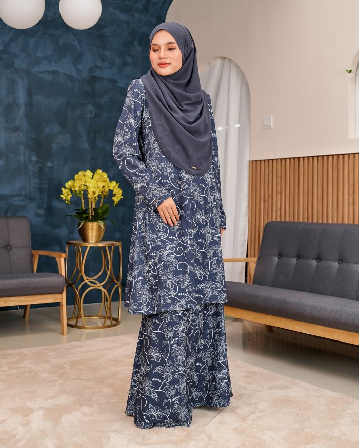 Baju Kurung Pahang Laura Printed 11.0 - Ayana Grey