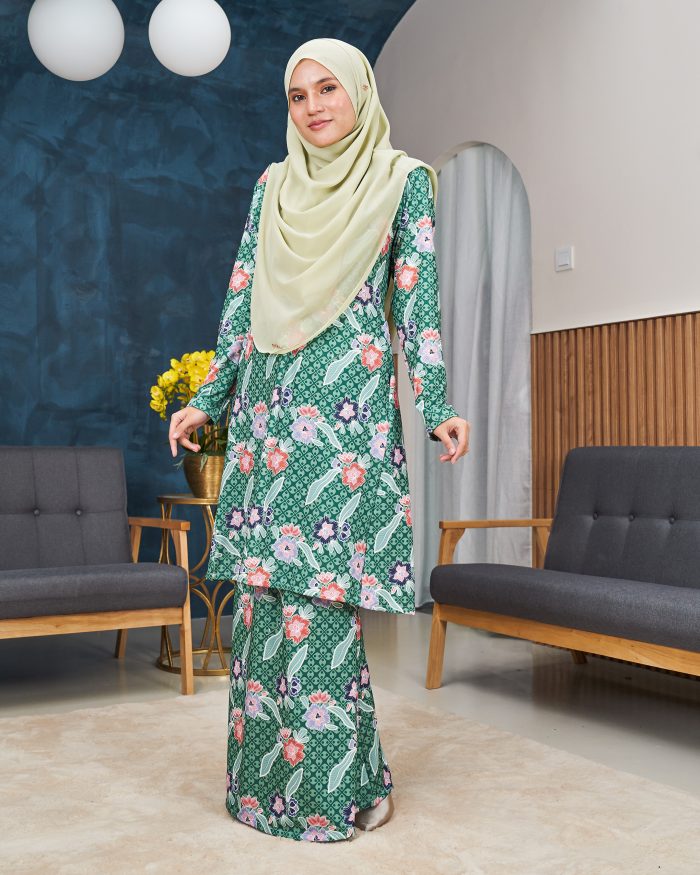 Baju Kurung Pahang Laura Printed 11.0 - Betawi Green