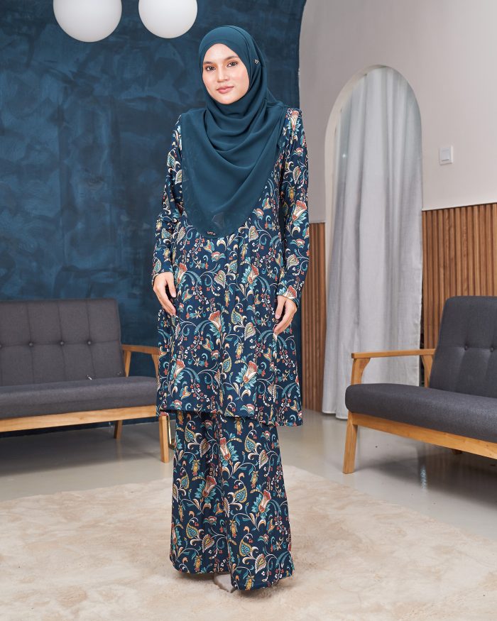 Baju Kurung Pahang Laura Printed 11.0 - Fiona Teal