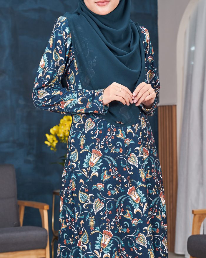 Baju Kurung Pahang Laura Printed 11.0 - Fiona Teal - Image 6