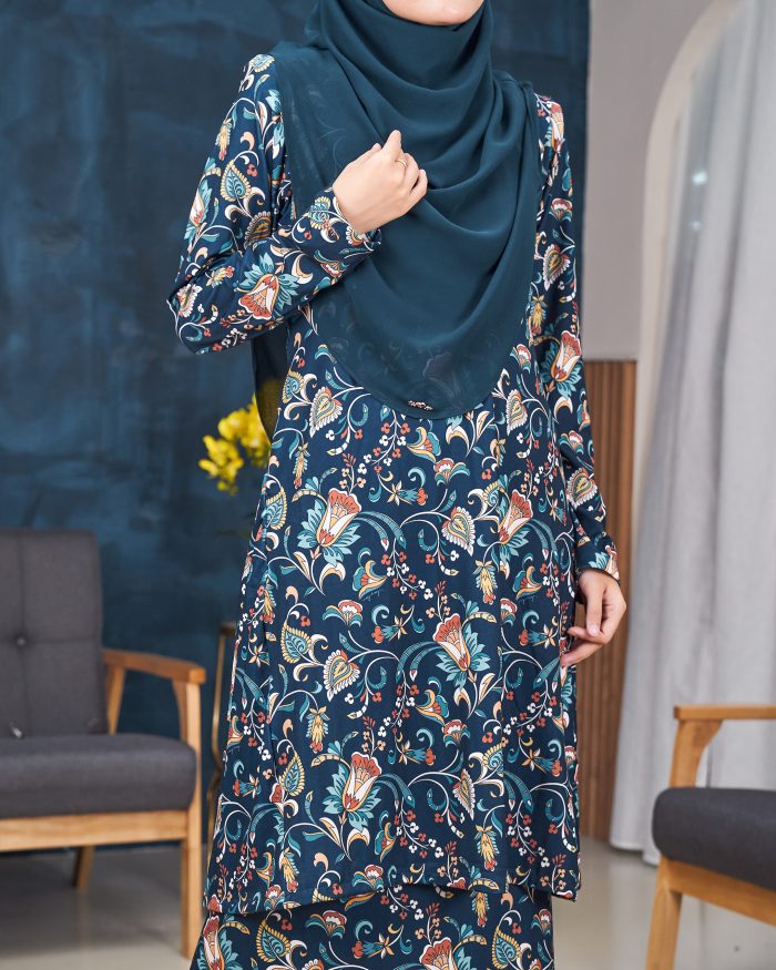 Baju Kurung Pahang Laura Printed 11.0 - Fiona Teal - Image 7