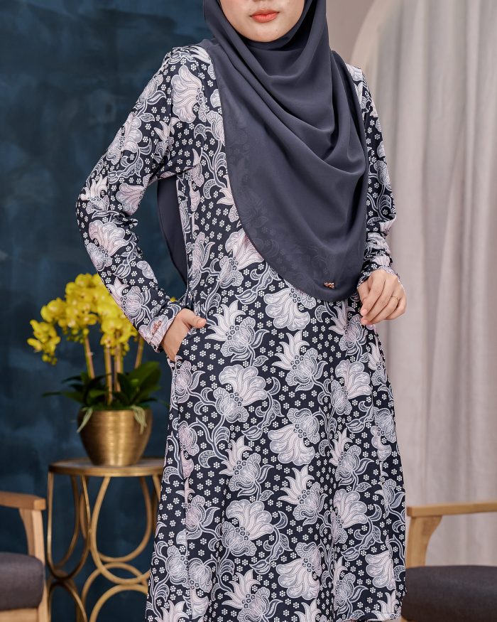 Baju Kurung Pahang Laura Printed 11.0 - Fiore Dove - Image 6