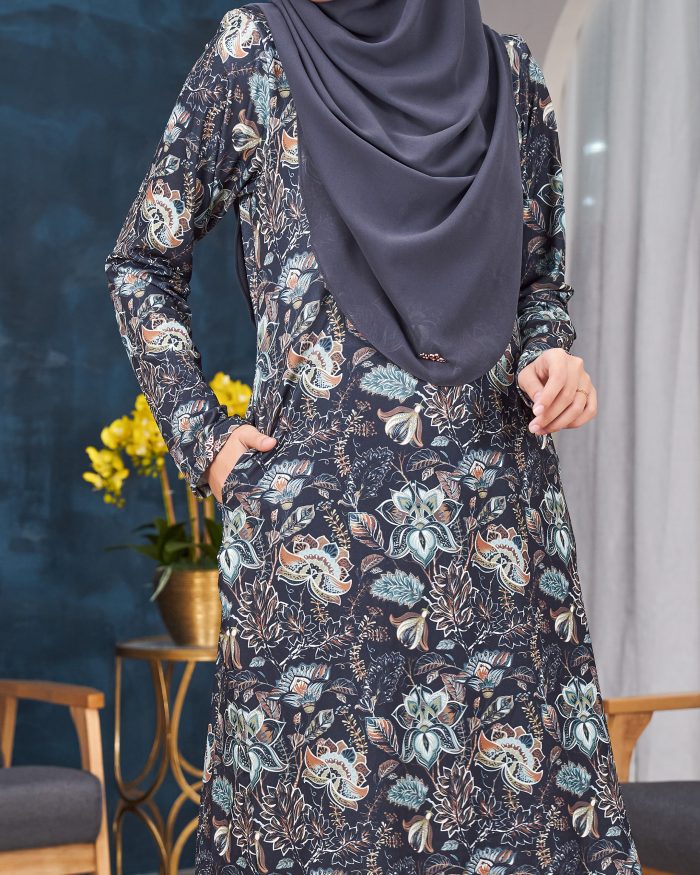 Baju Kurung Pahang Laura Printed 11.0 - Pesona Truffle - Image 6