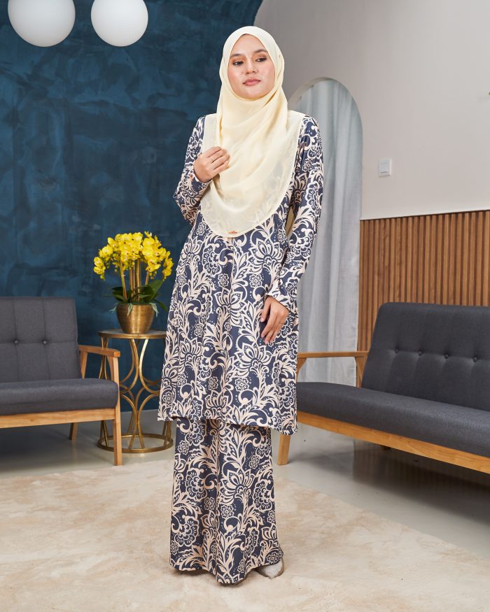 Baju Kurung Pahang Laura Printed 11.0 - Seri Grey