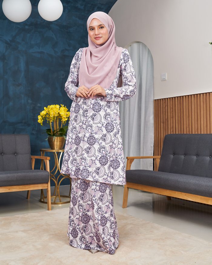 Baju Kurung Pahang Laura Printed 11.0 - White Floral