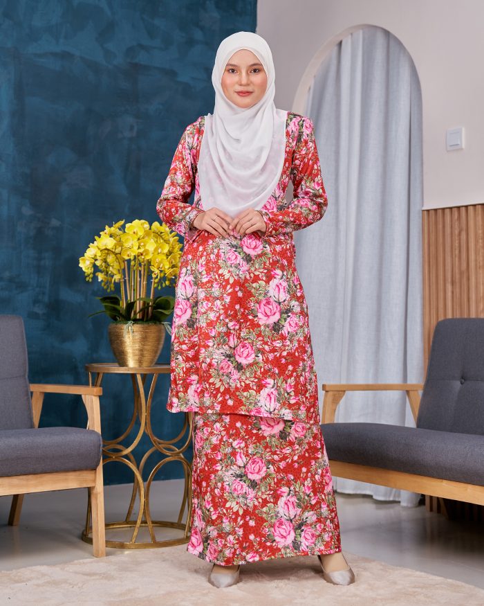 Baju Kurung Pahang Sarina - Rosie Red - Image 4