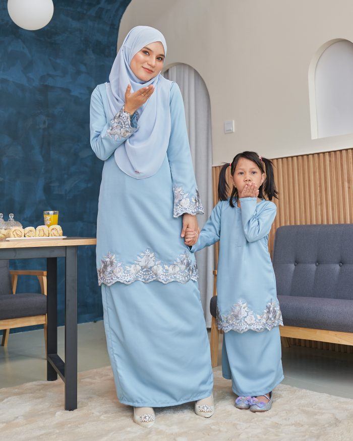 Baju Kurung Lace Safaira - Powder Blue - Image 6