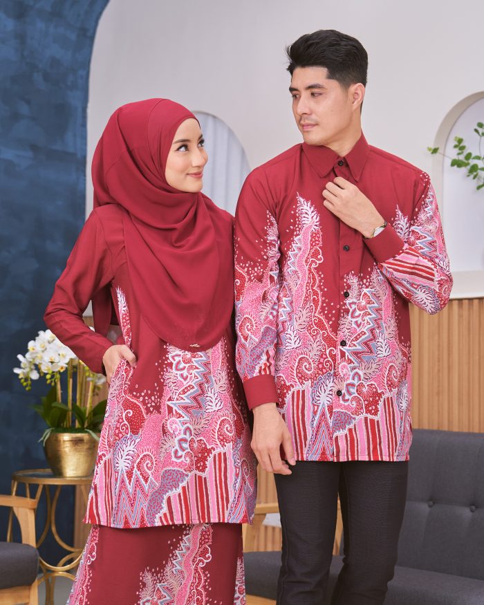 Baju Kurung Moden Batik Sultanah - Sekar Maroon Ruby - Image 5