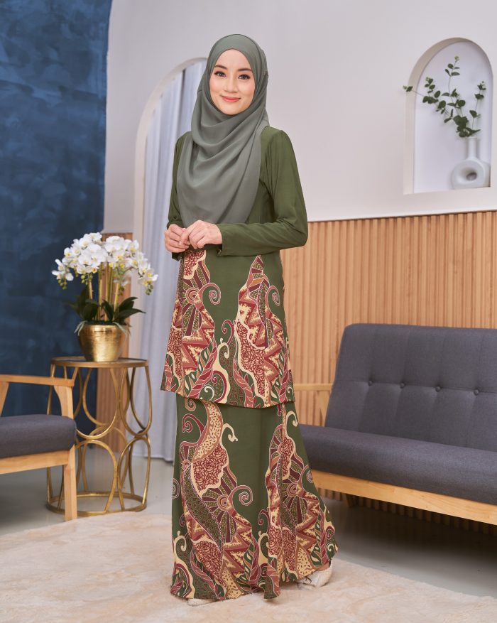 Baju Kurung Moden Batik Sultanah - Sumatera Army Green