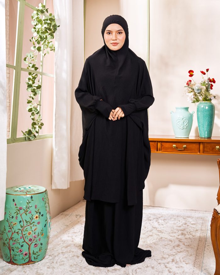 Telekung Larifah - Matte Black - Image 5