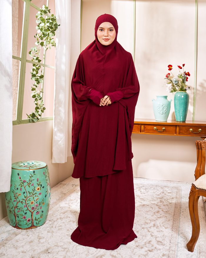 Telekung Larifah - Maroon - Image 6