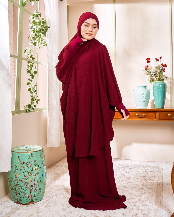 Telekung Larifah - Maroon - Image 4