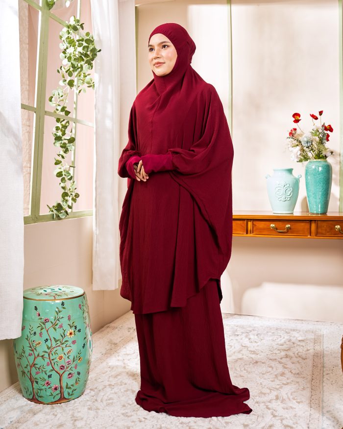 Telekung Larifah - Maroon - Image 3