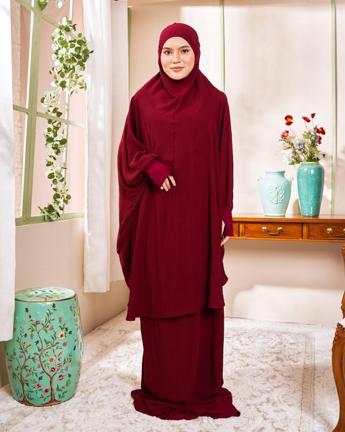 Telekung Larifah - Maroon - Image 2