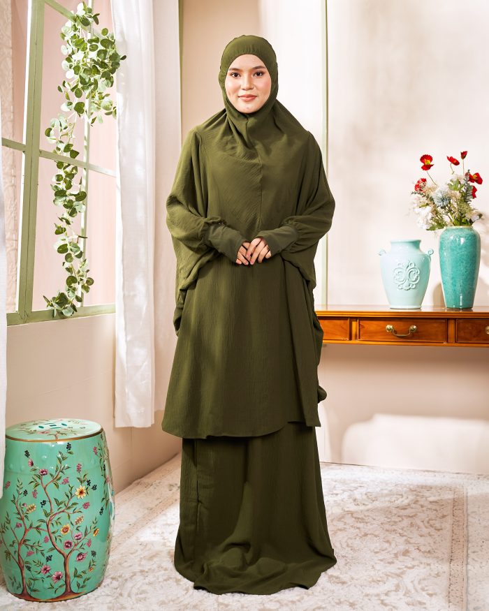 Telekung Larifah - Olive Green - Image 2