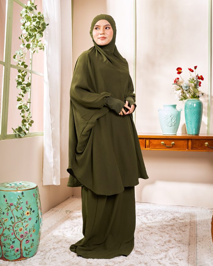 Telekung Larifah - Olive Green - Image 4