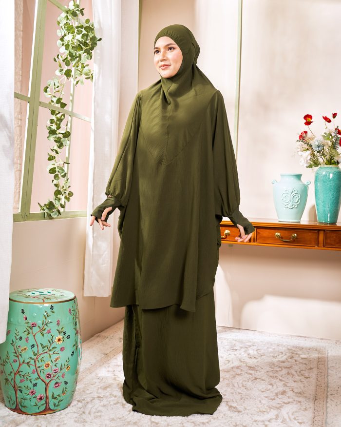 Telekung Larifah - Olive Green - Image 5