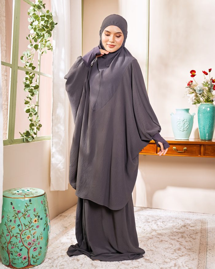 Telekung Larifah - Pebble Grey