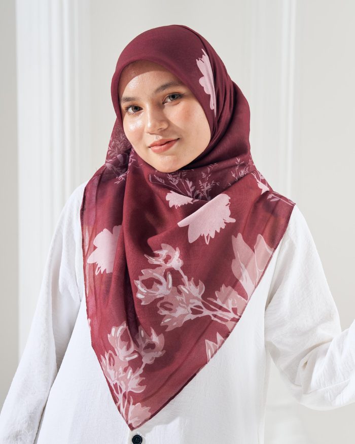 Tudung Bawal Cotton Voile Aidilfitri - Red Gala - Image 3