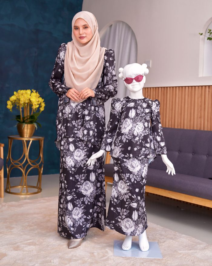 Baju Kurung Moden Puffy Salwa - Bloom Black - Image 5