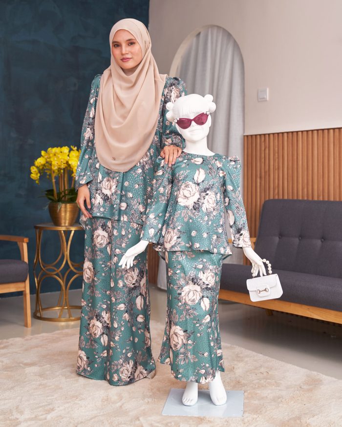 Baju Kurung Moden Puffy Salwa - Bloom Cyan - Image 6