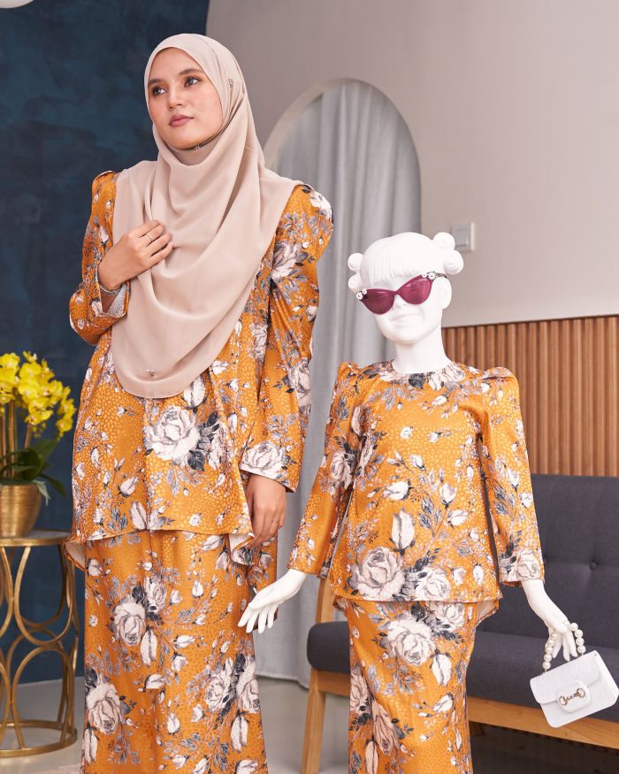 Baju Kurung Moden Puffy Salwa Kids - Bloom Mustard - Image 4