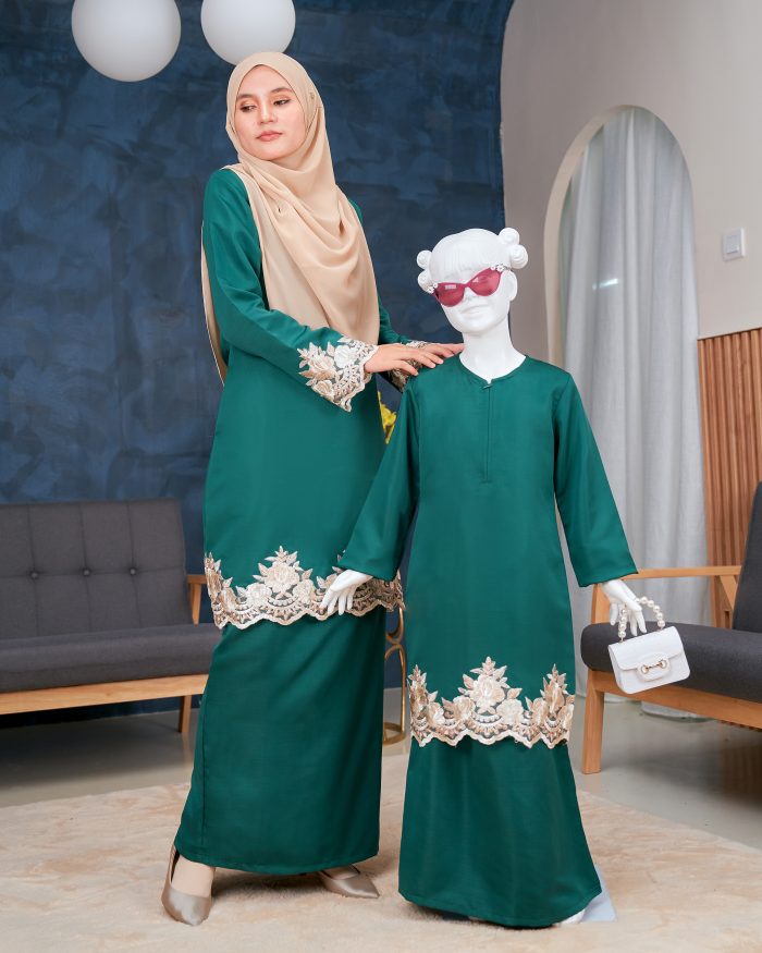 Baju Kurung Lace Safaira - Teal Green - Image 7