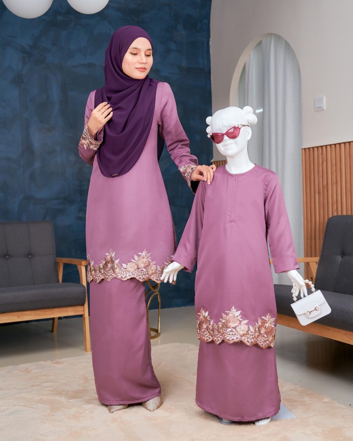 Baju Kurung Lace Safaira Kids - Twilight Purple - Image 4