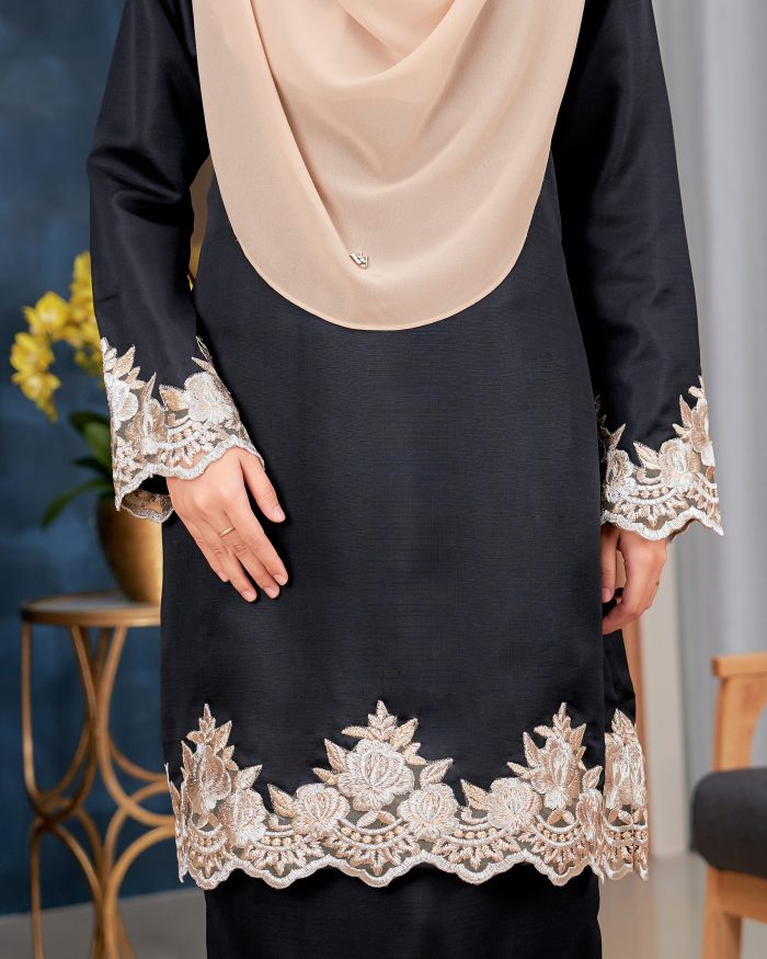 Baju Kurung Lace Safaira - Jet Black - Image 6