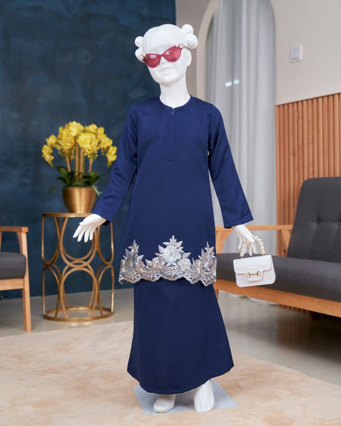 Baju Kurung Lace Safaira Kids - Navy Blue