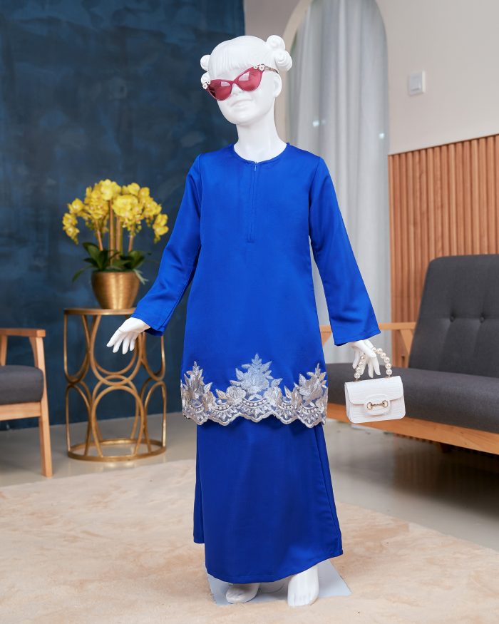 Baju Kurung Lace Safaira Kids - Royal Blue