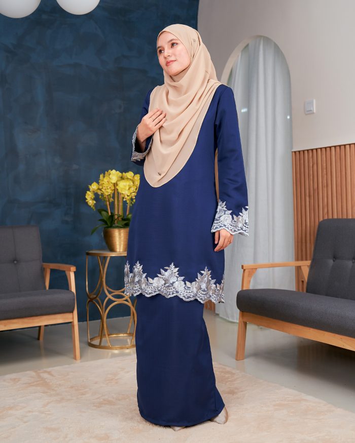 Baju Kurung Lace Safaira - Navy Blue