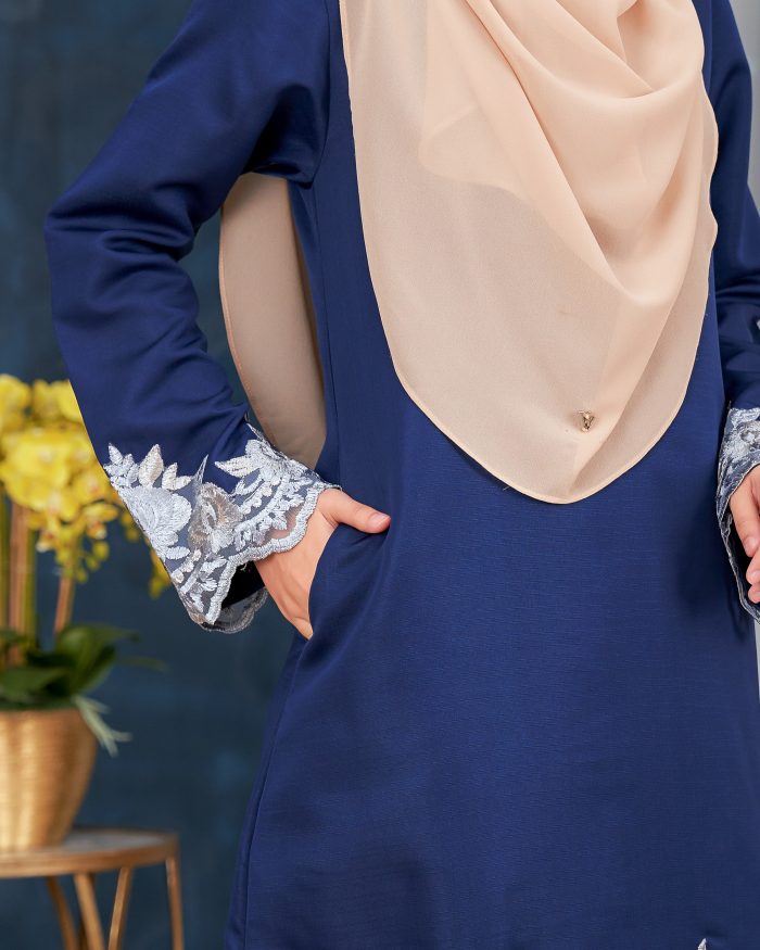 Baju Kurung Lace Safaira - Navy Blue - Image 5