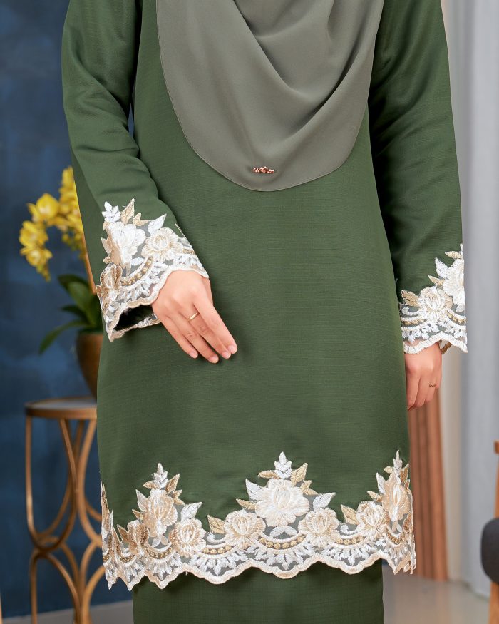 Baju Kurung Lace Safaira - Olive Green - Image 6