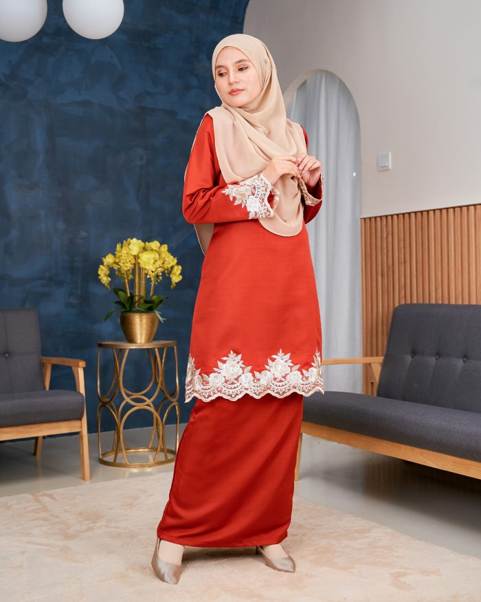 Baju Kurung Lace Safaira - Terracotta