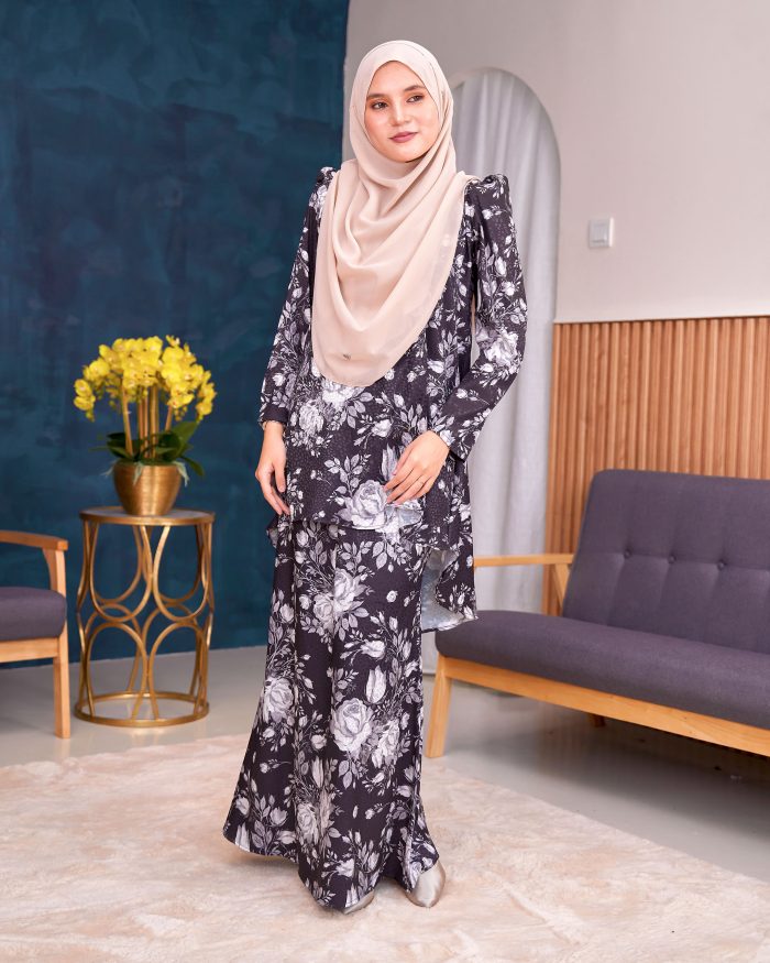 Baju Kurung Moden Puffy Salwa - Bloom Black - Image 2