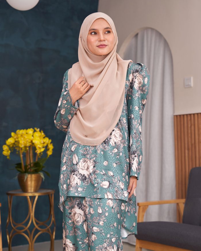 Baju Kurung Moden Puffy Salwa - Bloom Cyan - Image 5