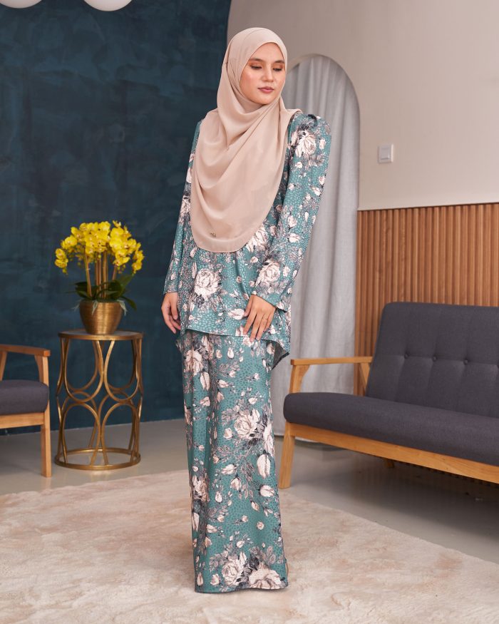 Baju Kurung Moden Puffy Salwa - Bloom Cyan