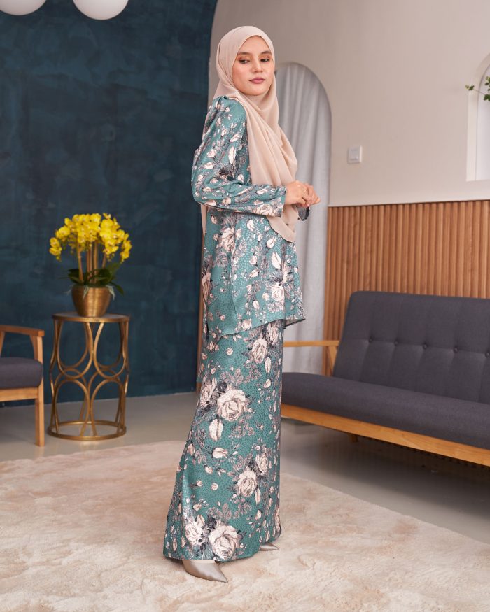 Baju Kurung Moden Puffy Salwa - Bloom Cyan - Image 2