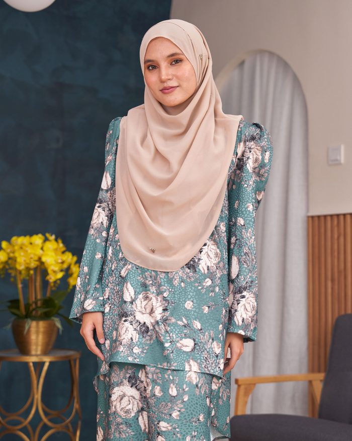 Baju Kurung Moden Puffy Salwa - Bloom Cyan - Image 4