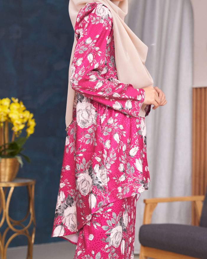 Baju Kurung Moden Puffy Salwa - Bloom Hot Pink - Image 6