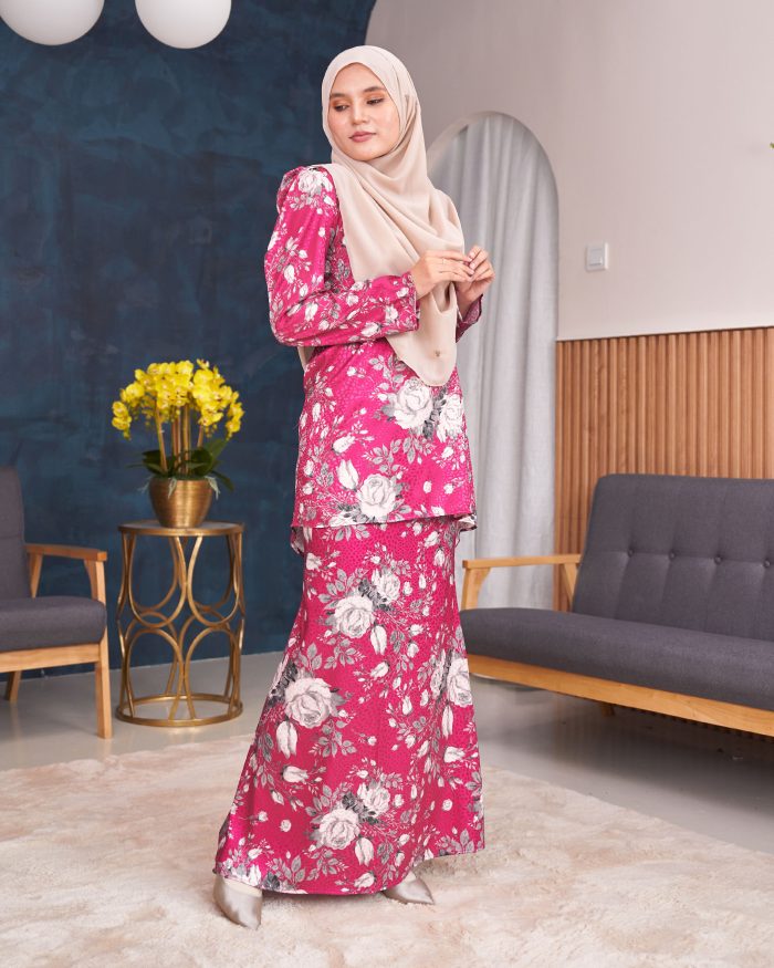 Baju Kurung Moden Puffy Salwa - Bloom Hot Pink